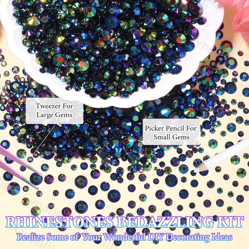Cynailli 15000 Pcs Resin Rhinestones for Crafts, Dark Black AB Flatback Resin Rhinestones for Bedazzling Gems 2/3/4/5/6mm Flatback Gems Jewels for DIY Mugs Tumblers Bottles Clothing Shoes Nail Art - Image 4